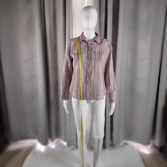 Liz Claiborne Womens Multi Color Striped Button Down Cotton Blend Shirt Size PM - Picture 6 of 14